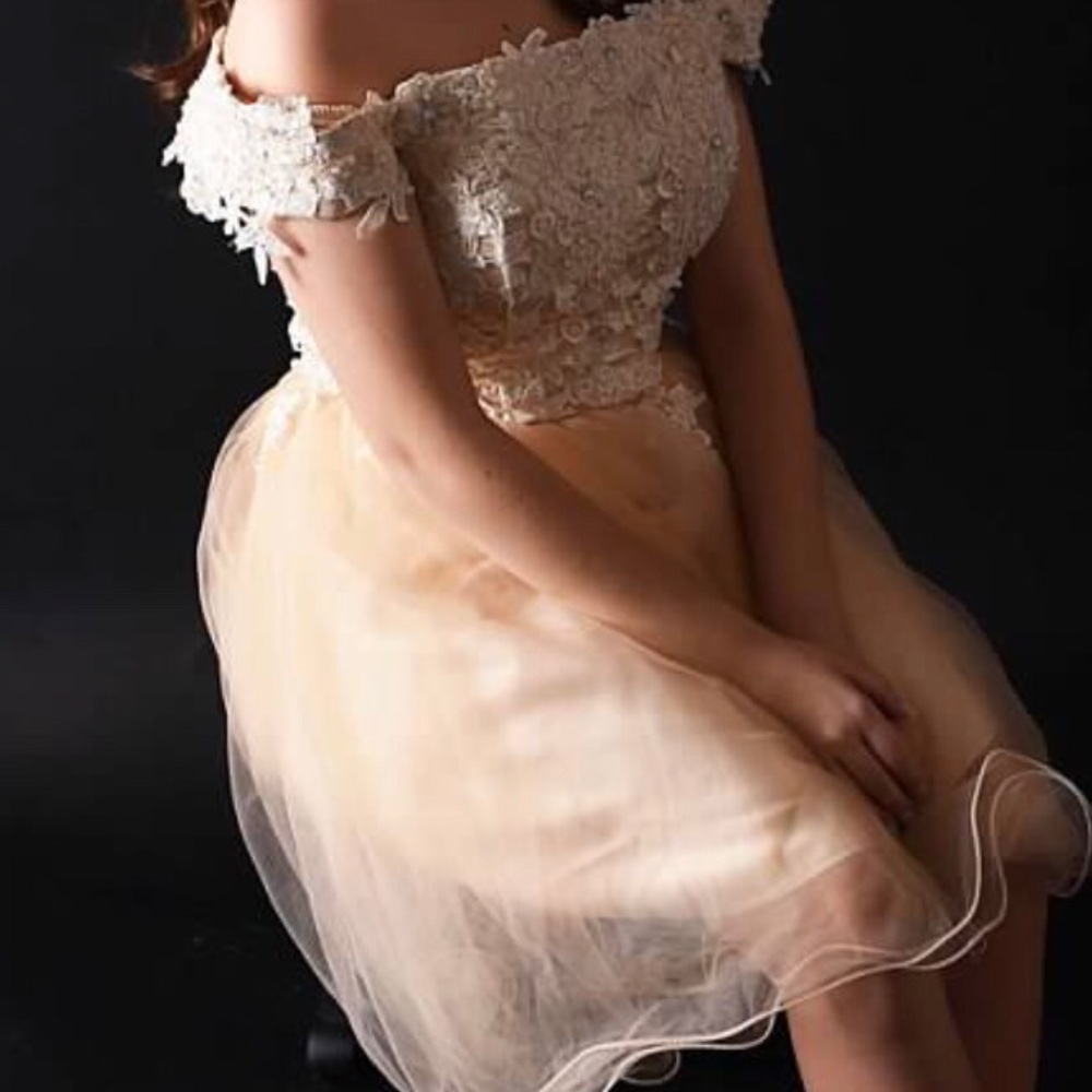 Short Champagne Laced Top Dress